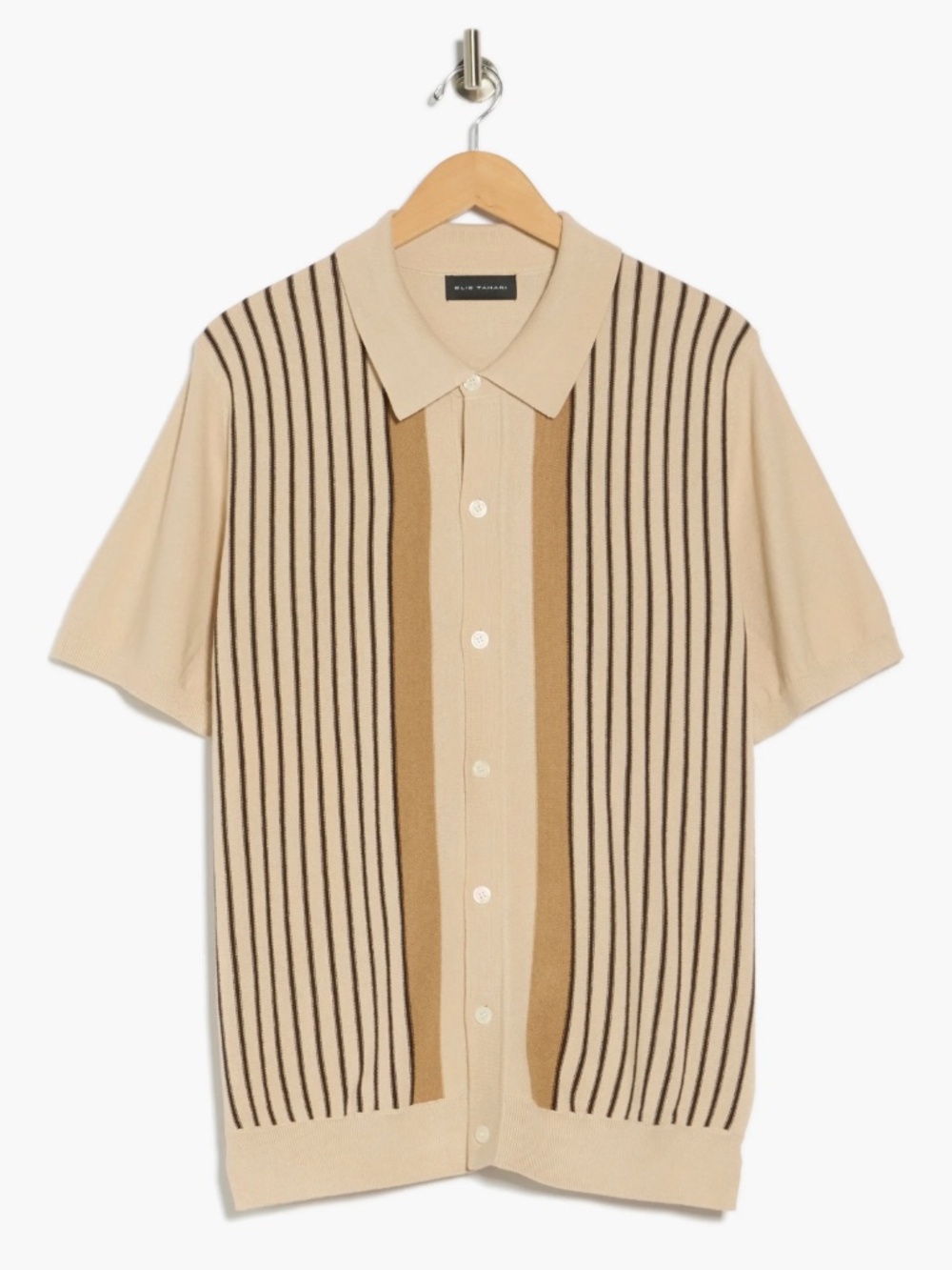 Stripe Silk & Cotton Blend Polo Sweater NWOT Mens Medium Ellie Tahari